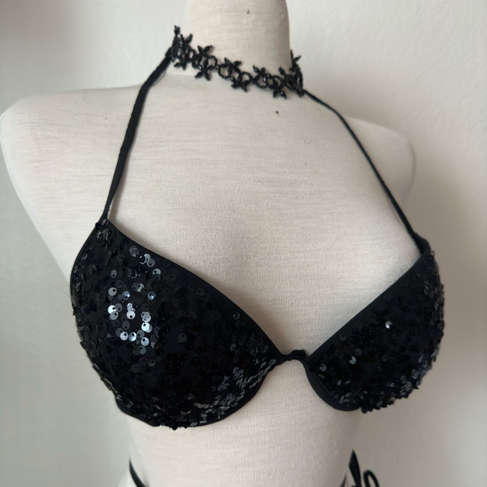 Pink Black Sequin Bikini With Padding Set - image 2